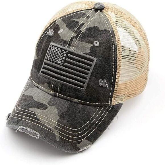 Womens Black Camo American Flag Adjustable Fit Classic Comfortable Baseball Cap